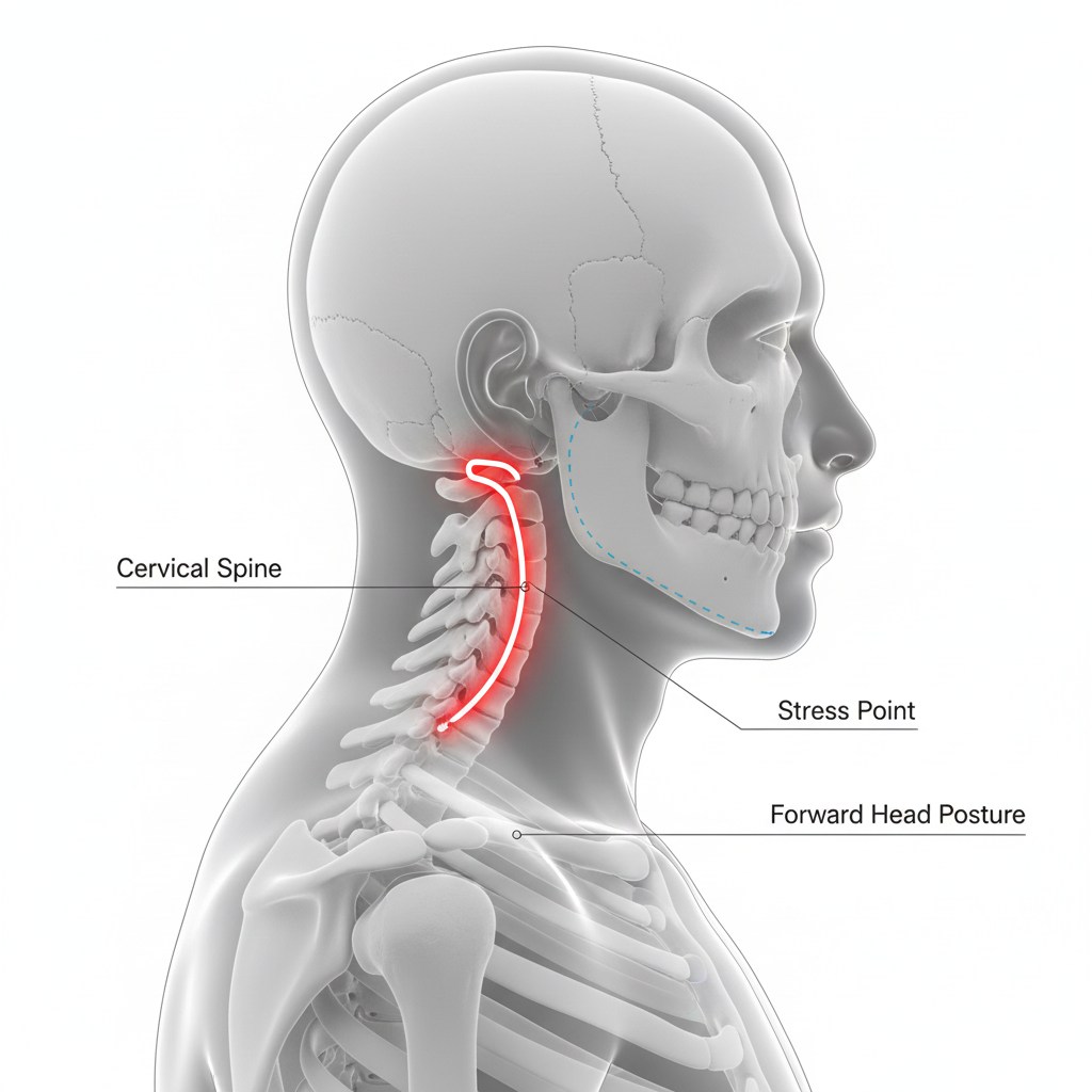 烏龜頸不良姿勢頸椎骨骼透視圖