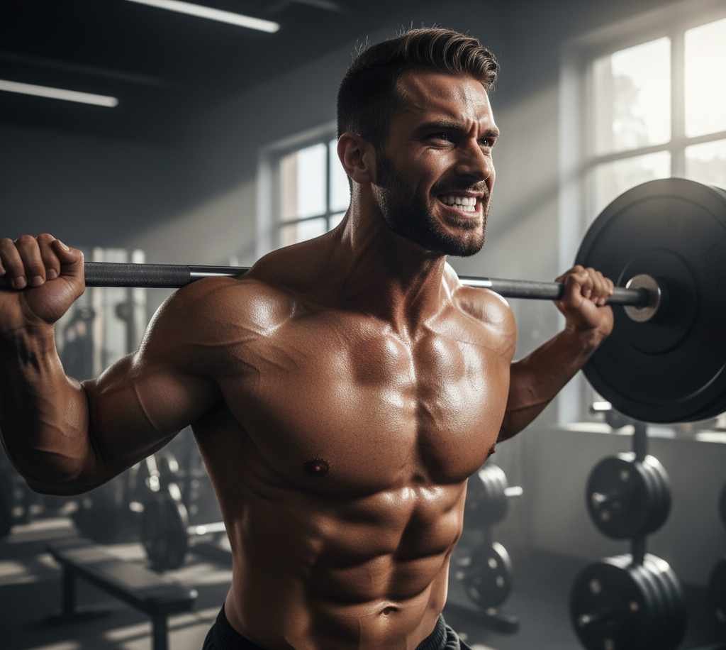 高強度重量訓練與肌肉的收縮特寫