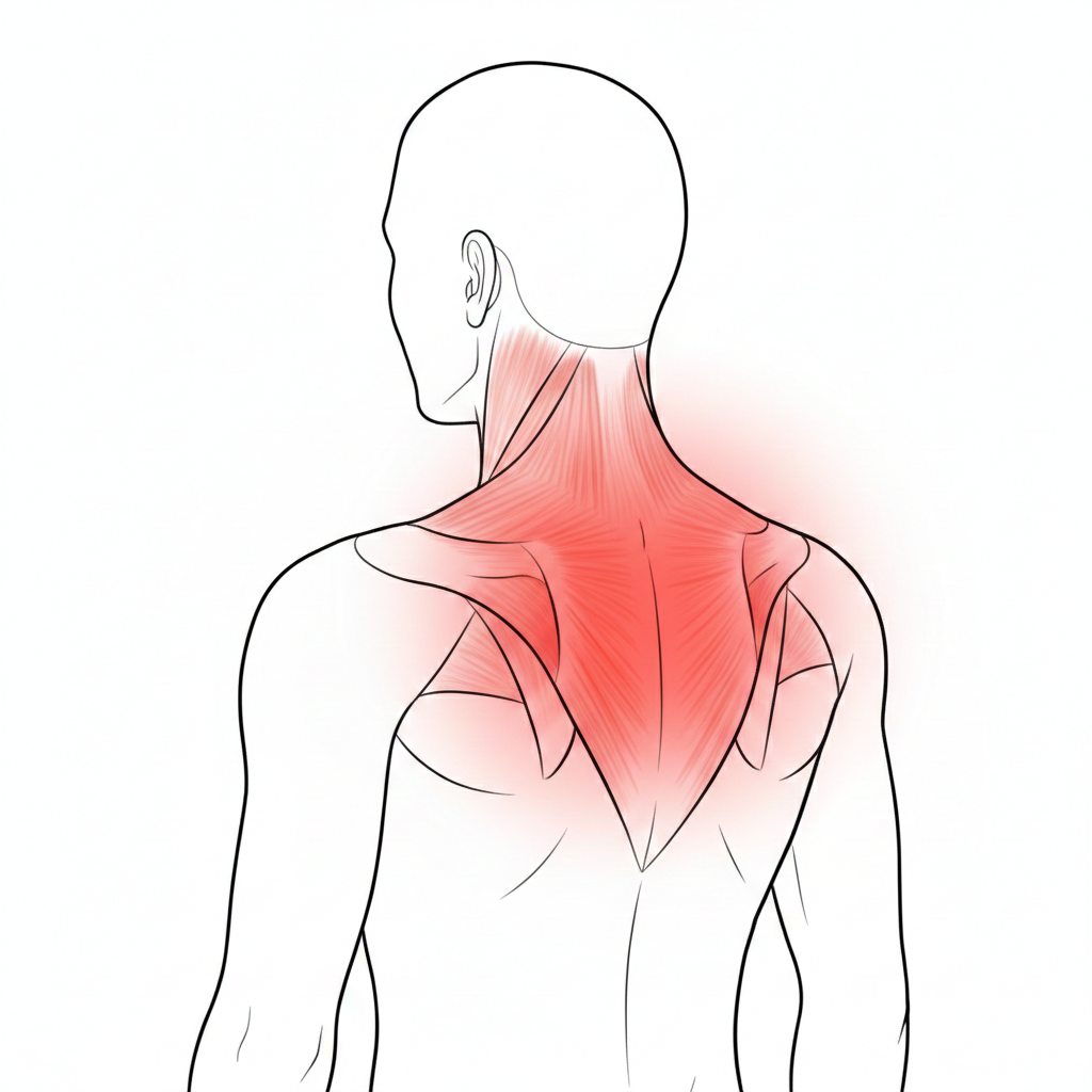 長期肩頸痠痛與深層痛點示意圖