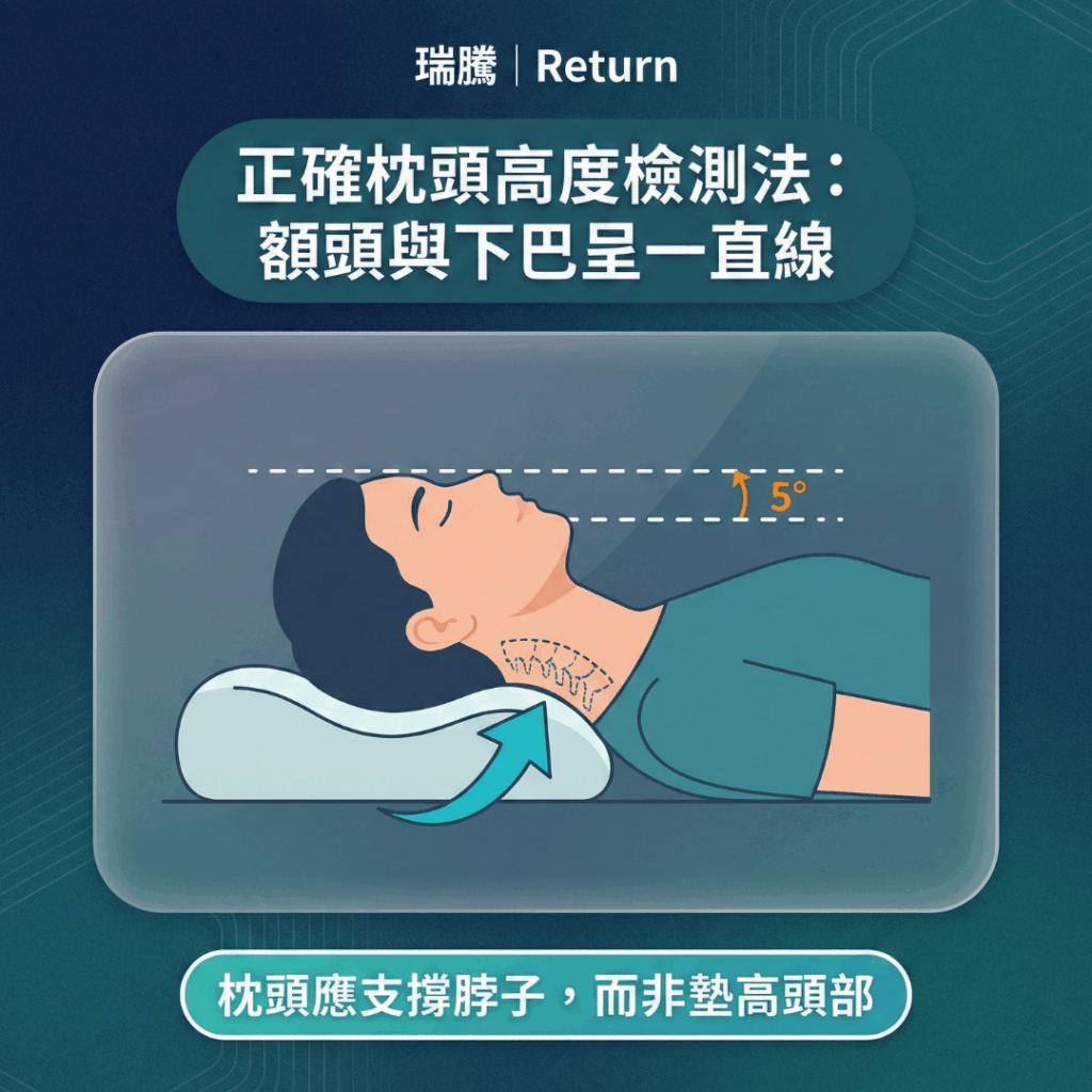 正確枕頭高度檢測法：額頭與下巴呈一直線